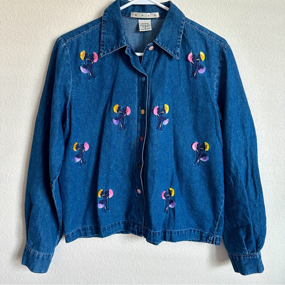 SPEX vintage embroidered chambray top